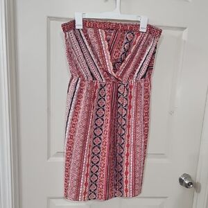 Monteau Strapless Red and Black Patterned Dress